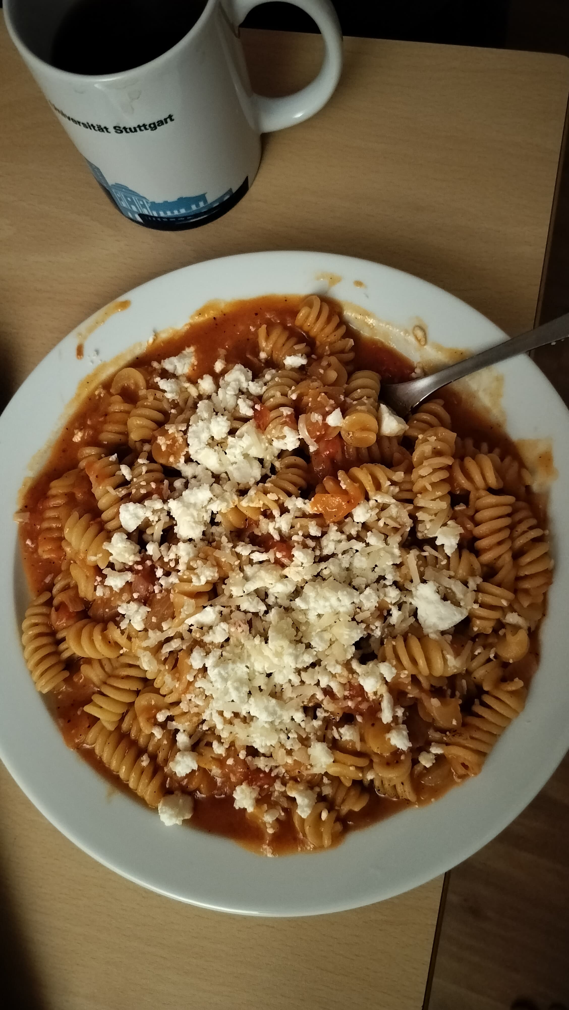 Fusilli pasta in tomato sause